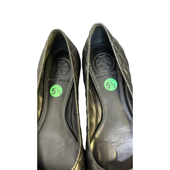Tory Burch Black Quilted Ballet Flats Gold Logo Size 5.5 - Picture 5 of 9